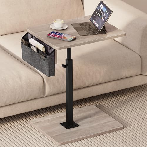 Vagusicc Sofa Armrest Tray Table for Couch, 360° Swivel Height Adjustable TV Tray Table for Small Spaces, Snack Side Table for Couch, Bed, Chair, C Shaped End Side Table for Eating, Reading, Laptop by Vagusicc
