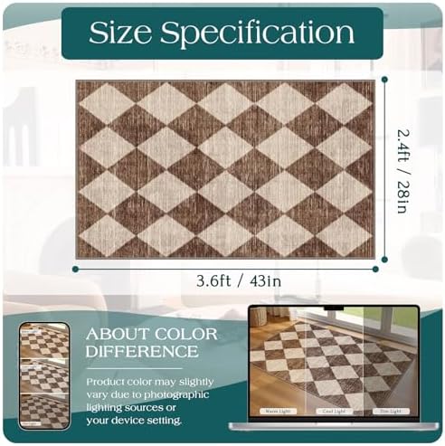 Checkered Entryway Rug - 28"x43" Front Door Mat Indoor Entrance - Image 2