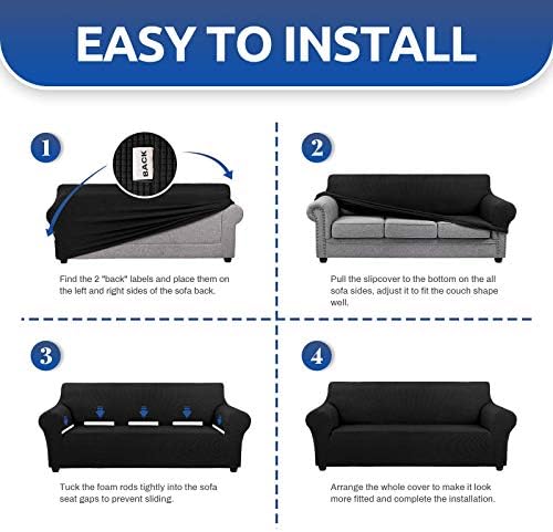 KEKUOU Stretch Loveseat Couch Cover, 2 Cushion Couch Slipcover,Black - Image 6