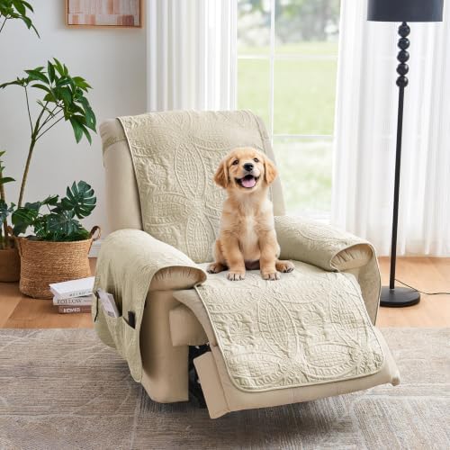Large Camel Recliner Chair Covers, Quilted Décor Water-Repellent Lazy Boy Chair Covers, Pet Friendly Large Recliner Cover for Dogs Cats, Washable Couch Cover (Recliner 30", Camel) by Pamhaven