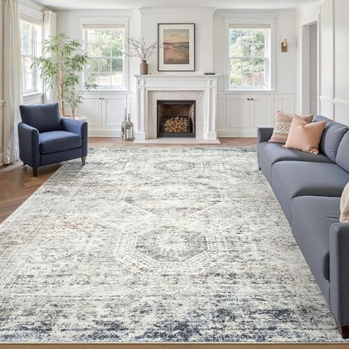 Soalmost 10x14 Area Rugs for Living Room Washable Rug Non-Slip Blue/Ivory by Soalmost