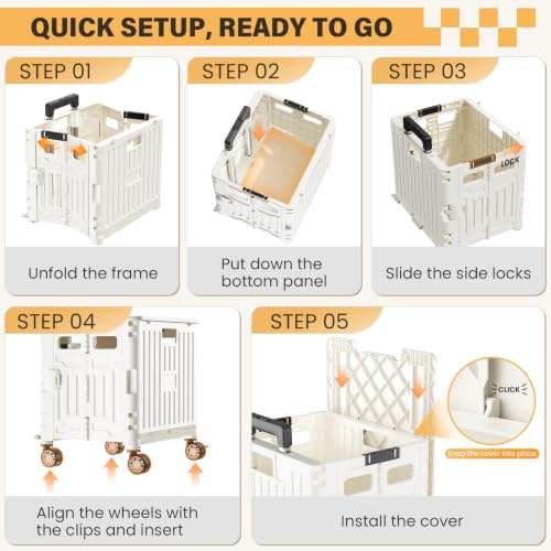 SUNALLY Folding Utility Cart Rolling Crate Handcart Shopping Trolley, White - Image 7