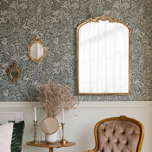PERFNIQUE Vintage Mirror, 30" X 19" Gold Arched Antique Baroque Mirror - Image 4