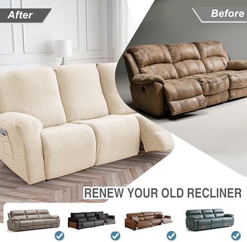 Gennia Waterproof Recliner Sofa Cover,3 Seat Couch Cover,Beige - Image 6