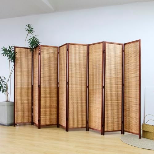 8 Panel Bamboo Room Divider Screen,5.6 FT Tall Bamboo Divider Folding Panel Screen,Freestanding Panel Divider for Room Seperation,Brown by PawlaBay
