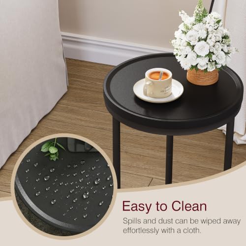 YAUKOMEL Small Round Side Table,Round Sofa End Table Black - Image 6