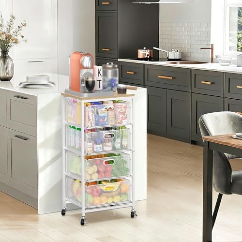 SUNALLY Kitchen Storage Cart with Drawers,Metal Snack Cart Organizer,White - Image 5