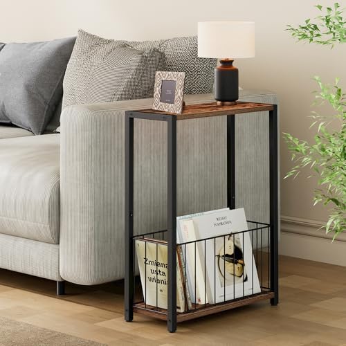 Homleke Narrow Side Table with Magazine Holder, Skinny End Table - Image 2