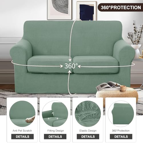 U-NICE HOME 3 Pieces Stretch Loveseat Couch Cover, Olive Green - Image 4