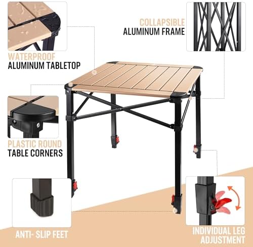 VILLEY Folding Camping Square Table, Portable Aluminum Table, Medium - Image 4