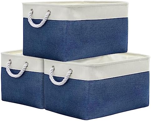 TheWarmHome Organization and Storage Basket for Organizing - X Large 3 Pack 17.7L×13.8W×9.8H in Collapsible Storage Bin for Shelves, Basket for Gifts Empty Toys Organizer Gift (White & Jean Blus) by TheWarmHome