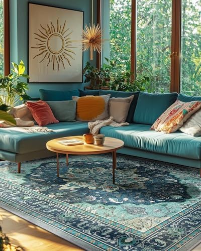 RELEANY Washable Area Rug, 6'x9', Teal - Image 4