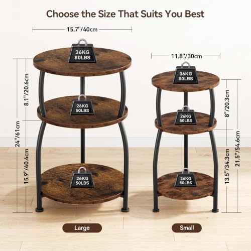 3-Tier Round Side Table, 15.7 inch End Table Nightstand - Image 3