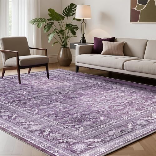 OPPODREAM Vintage Purple Area Rugs 8x10, Washable Rug for Living Room by OPPODREAM