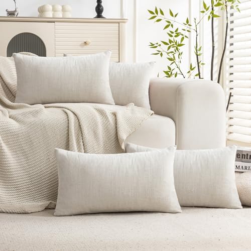 Set of 4 Soft Textured Decorative Throw Pillow Covers 12X20 Inch Cozy Farmhouse Cushion Cover Square Accent Pillow Cases for Bed Couch Sofa Living Room, Cream White by Cozoomy
