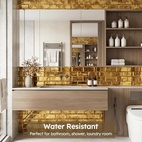 Diflart Peel and Stick Mirror Subway Tiles, Gold Antique, 3x6 Inch, 5 Sq.ft - Image 6