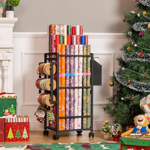 Aquzee Wrapping Paper Storage, Rolling Gift Wrap Storage Stand - Image 6