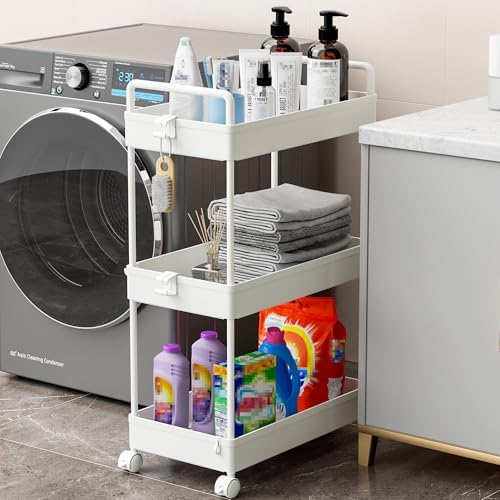 Ronlap 3 Tier Slim Rolling Storage Cart with Wheels Utility Organizer,White - Image 4