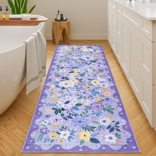 DUKINO 2.6x8 Runner Rug, Washable Runner Rug for Hallway Non Slip, Purple - Image 6