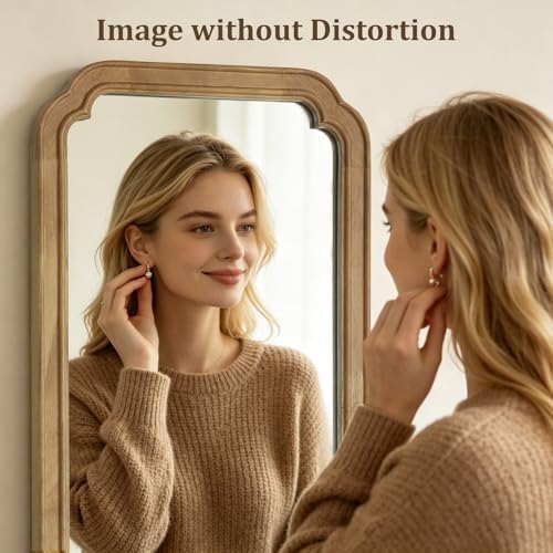 WallBeyond 48" x 14" Full Length Door Mirror with Rustic Rounded Corner Wood Frame, Over the Door Hanging Mirror for Bedroom, Closet, Dressing Area and Entryway, Natural - Image 4