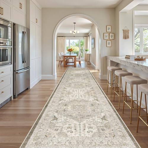 Madane Hallway Runner Rug 3x16 Washable Kitchen Runners Long, Ivory/Brown by Madane