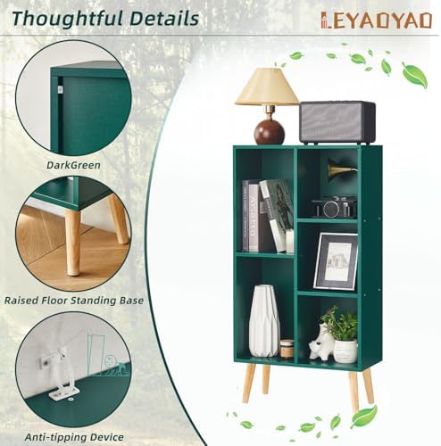 LEYAOYAO 5 Cube Bookshelf,Mid-Century Modern Bookcase with Legs,Dark Green - Image 5