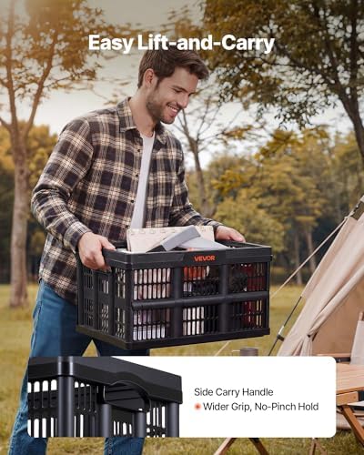 VEVOR Plastic Collapsible Storage Bins, 45L 3 Packs, Stackable Folding Storage Crates with Handles, Holds 33 lbs Per Bin, Foldable Heavy Duty Containers, Space-Saving Baskets, for Home Organizing - Image 5