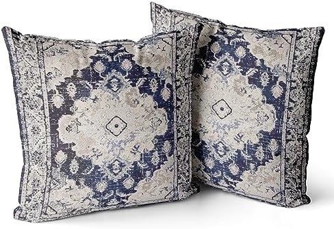 Snycler Boho Throw Pillow Covers 26x26 inch Set of 2 Boho Rug Carpet Double Sided Pattern Cotton Soft Pillow Case Cushion Cover Pillowcase for Couch Sofa Bed Decorative (Navy Blue) by Snycler