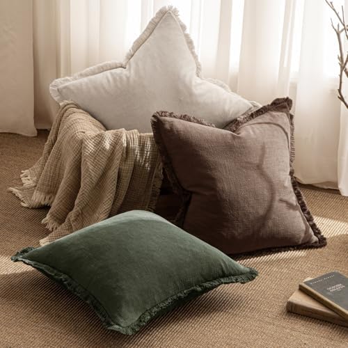 MIULEE Boho Linen Fringe Decorative Throw Pillow Covers Rifle Green 20x20 - Image 5