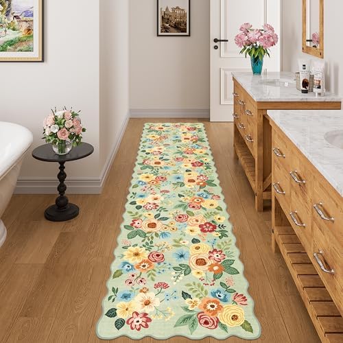 DUKINO 2x8 Washable Runner Rug, Floral Non Slip Kitchen Runner Rug, Green - Image 6