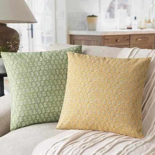 Foindtower Decorative Floral Print Throw Pillow Covers 22×22 Light Yellow - Image 4