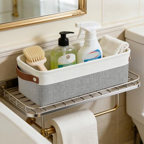 Bagnizer Small Fabric Storage Baskets, 15x6x5 inch Narrow Storage Bins 4-Pack Long Storage Basket for Organizing with Handles, Decorative Basket for Closets, Shelves, Toilet Paper, Grey - Image 6