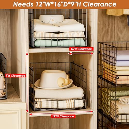 5-Tier Stackable Closet Storage Baskets, Closet Organizers and Storage Shelves, Foldable & Stackable Clothes Storage Bins for Closet System, Closet Shelf Organizer for Home,Black(Patent No. 30022416) - Image 4