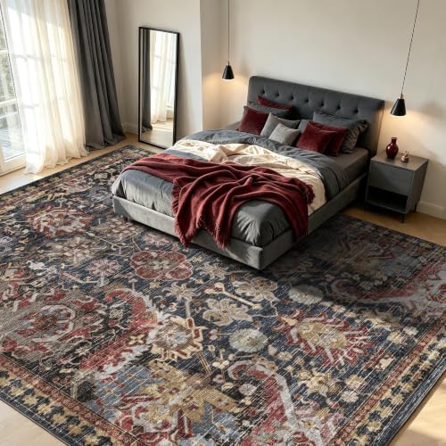 RUGSURE Washable Area Rugs - Perfect for Living Room, Bedroom, Kids Room, Nursery - Stain & Water Resistant Non-Slip, Pet & Child Friendly, Vintage Tribal Area Rugs (Rust, 9' x 12') - Image 4
