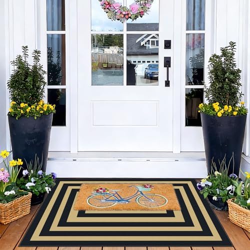 Front Door Mat Indoor Outside Entrance, 2x3 Black Tan Striped Rug - Image 4