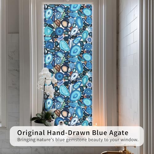 funlife Original Hand-Drawn Stained Glass Window Film with Tools, Double-Sided Static Cling Window Privacy Film for Glass and Window Door, Blue Agate 16.93"x47.24" - Image 6
