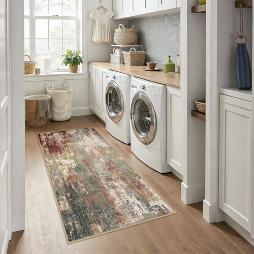 RELEANY Washable Runner 3'x6' Abstract Area Rug for Hallway Rustic Brown - Image 2