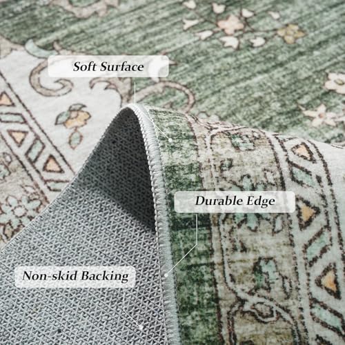 Ksrau 3x6 Runner Rug Washable Vintage: Non Slip Hallway Runners Green/Beige - Image 4
