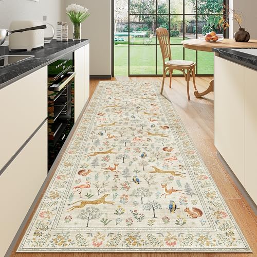 DUKINO 3x10 Washable Runner Rug, Non Slip Animal Rug for Hallway, Beige - Image 3