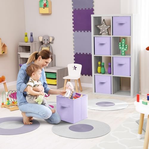 Sorbus Fabric Storage Cubes, 8 Pack, with Handles (11 Inch, Pastel Purple) - Image 4
