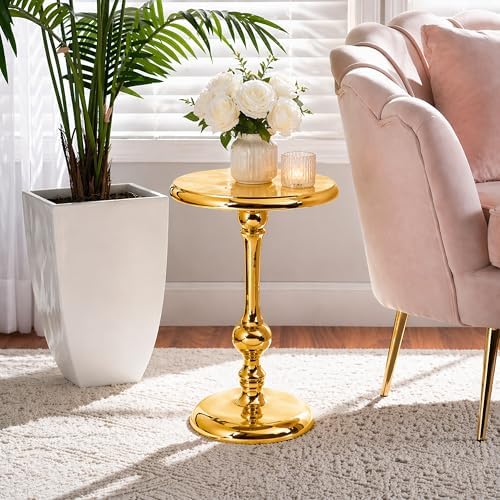 CLEENTABLE Gold Round Side Table, Metal Accent, 15" x 21" - Image 7