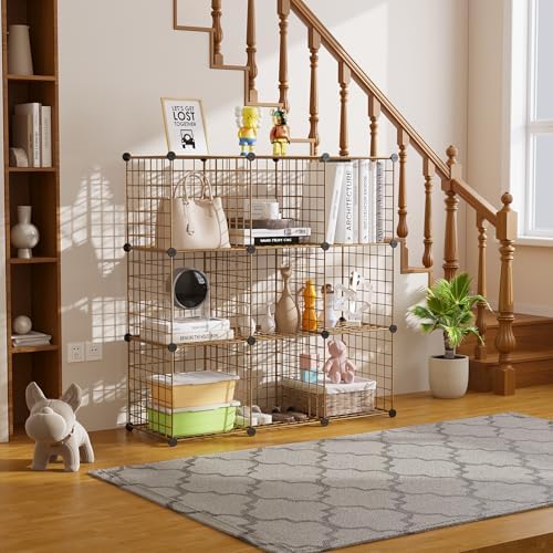 C&AHOME Wire Cube Storage, 9 - Cube Organizer Metal C Grids,Shelves, Brown - Image 4