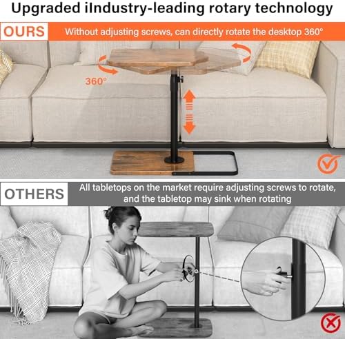 Tv Trays Set of 2 for Couch - 360°Swivel Height Adjustable, Larger Metal and Wooden Base to Prevent Slipping，TV Tray C Shaped End Table Food Snack Trays for Eating Sofa Bed Bathroom - Image 2