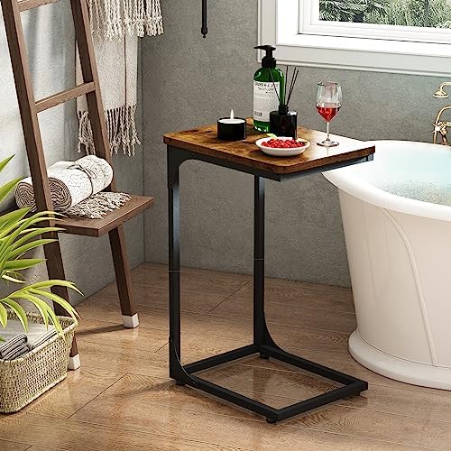 QEEIG C Shaped Side Table Set of 2 Living Room Sets Couch Tray Tables Small Farmhouse 11.8 inch Width, Rustic Brown (017A-30BN) - Image 6