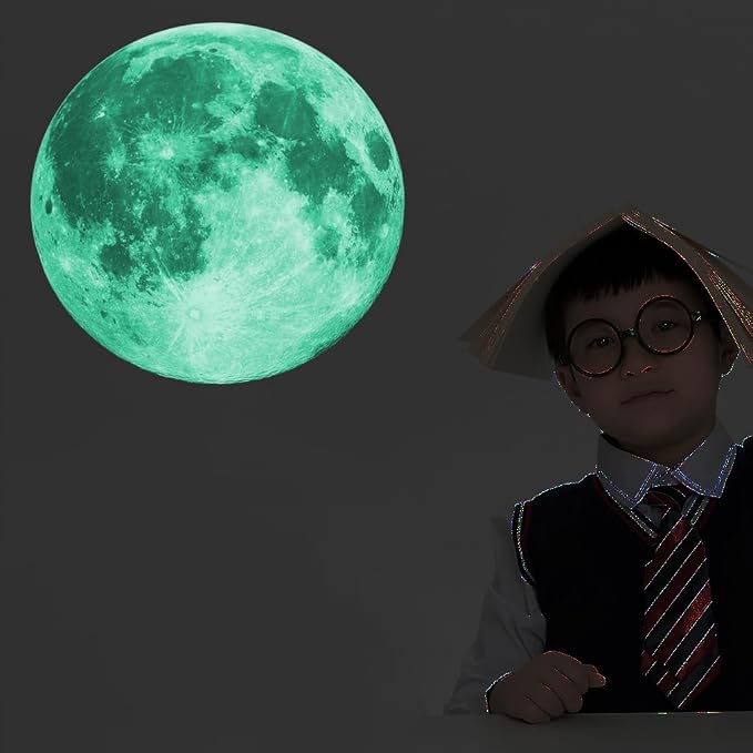 Quanhaigou Glow in The Dark Wall or Ceiling Moon Stickers – Green Luminous Big Moon Wall Stickers DIY Decor for Kid Room - Image 3