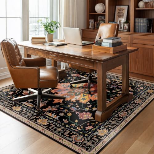 RELEANY Washable Area Rug, Square 6'x6', Black/Colorful by RELEANY