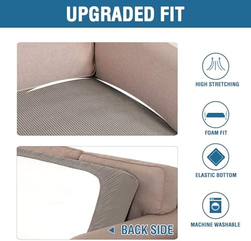 H.VERSAILTEX Super Stretch Individual Seat Cushion Covers Sofa Covers Couch Cushion Covers Slipcover Sets Thick Jacquard Textured Twill Fabric (1 Piece Sofa Cushion Cover, Taupe) - Image 6