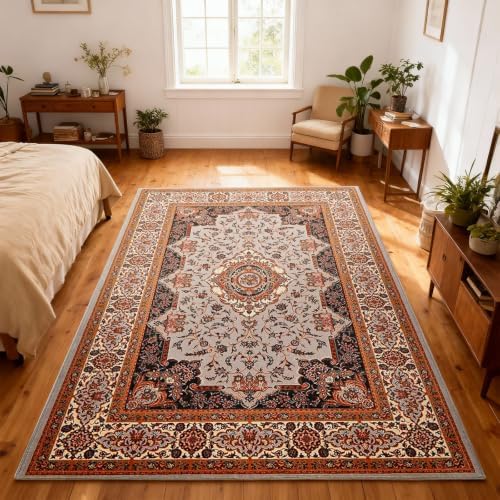 Hanples 4x6 Area Rugs for Living Room, Washable Rug Vintage Floral, Orange by Hanples