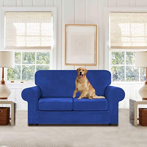 WEERRW Velvet Stretch 3 Pieces Couch Cover for Sofa Washable, Royal Blue - Image 2
