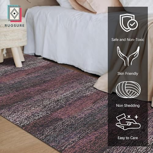 RUGSURE Washable Area Rug - 1/6 Thick - Stain & Water Resistant Non-Slip - Resistant Rug for Living Room, Bedroom, Nursery, Pet & Child Friendly, Vintage Charm Area Rugs (Burgundy, 2'6'' x 8') - Image 2